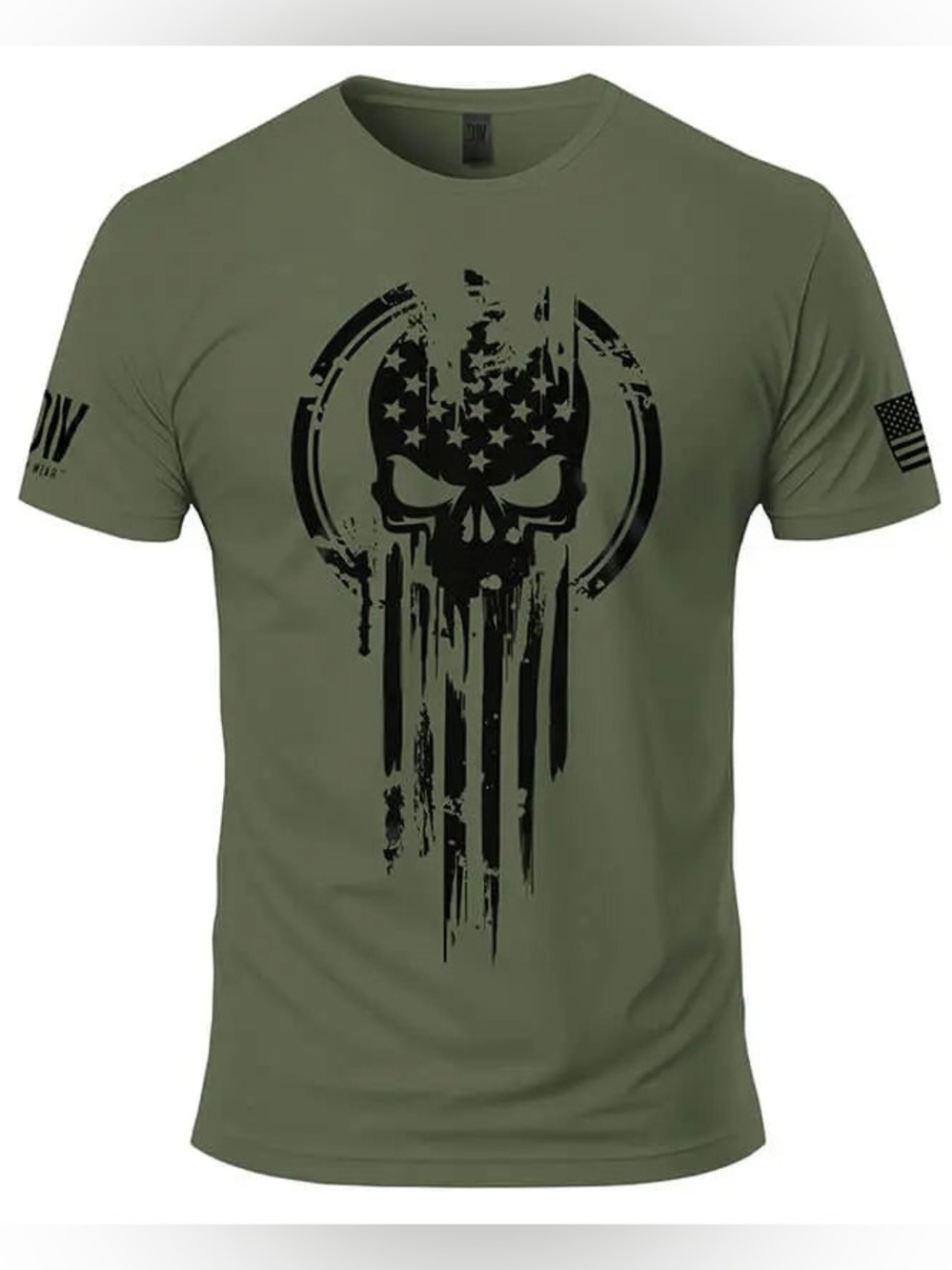 Men's Olive Green Graphic Skull Tee
